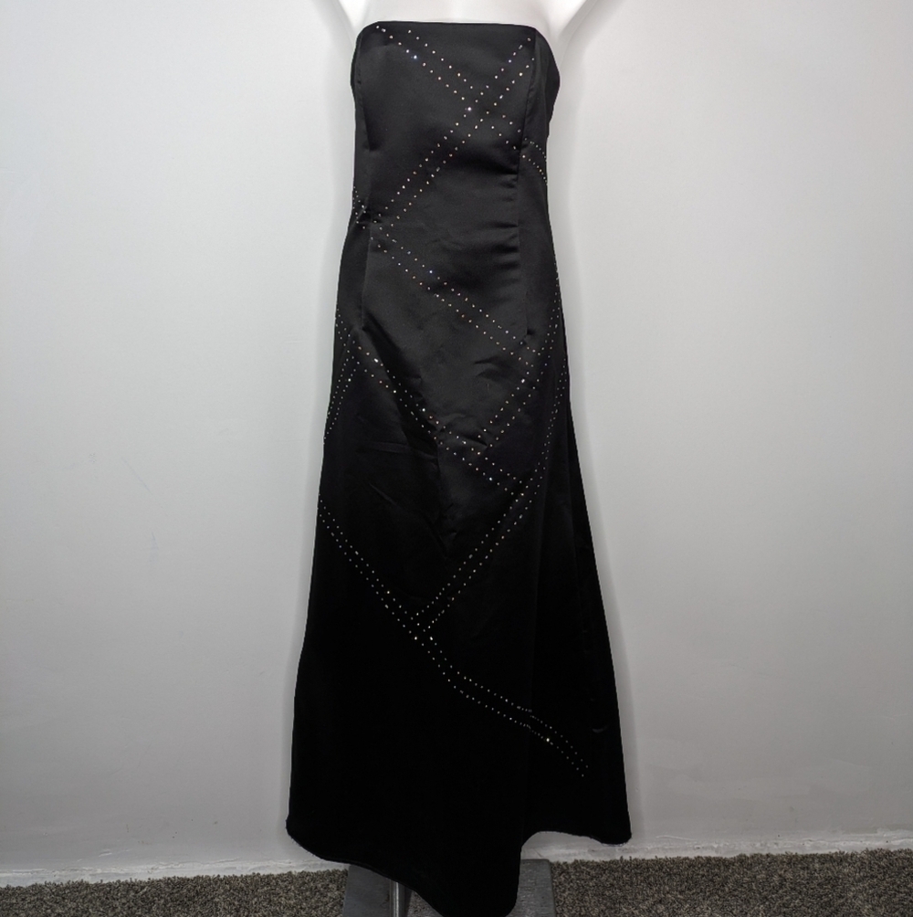 Vintage Jessica McClintock black silver gem strapless evening gown 12